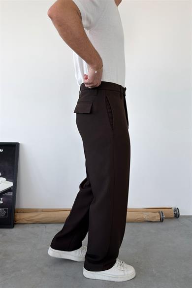 Kahverengi Dokulu Basic Kumaş Pantolon