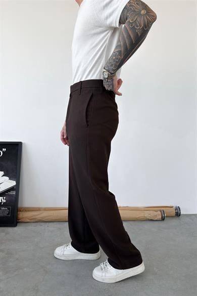 Kahverengi Dokulu Basic Kumaş Pantolon