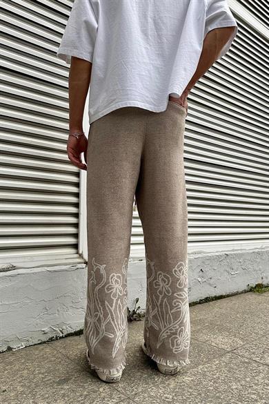 Kahverengi Dokulu Flower Detay GO Relaxed Pantolon