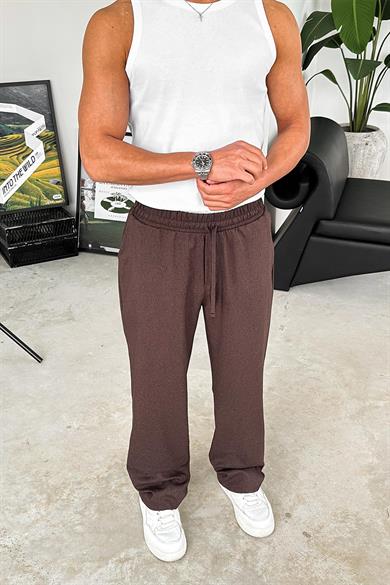 Kahverengi Dokulu Soft Jogger Pantolon
