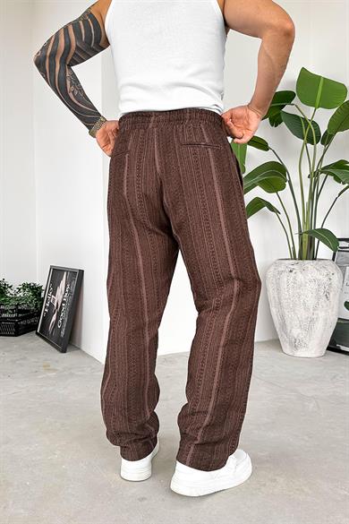 Kahverengi Etnik Desen Premium Beli Ayarlanabilir Baggy Pantolon