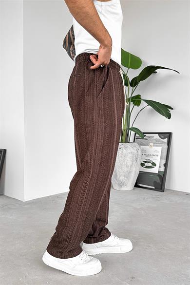 Kahverengi Etnik Desen Premium Beli Ayarlanabilir Baggy Pantolon