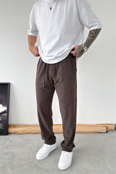Kahverengi Fitilli Basic Relaxed Pantolon