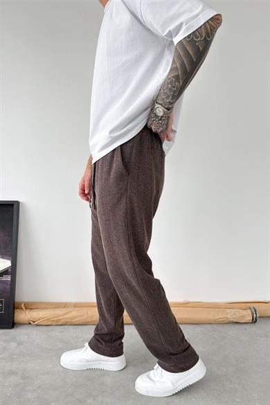 Kahverengi Fitilli Basic Relaxed Pantolon