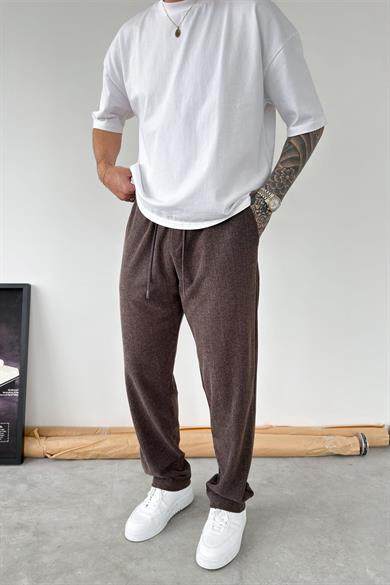 Kahverengi Fitilli Basic Relaxed Pantolon
