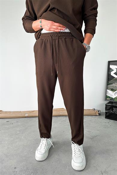 Kahverengi Fitilli Jogger Pantolon