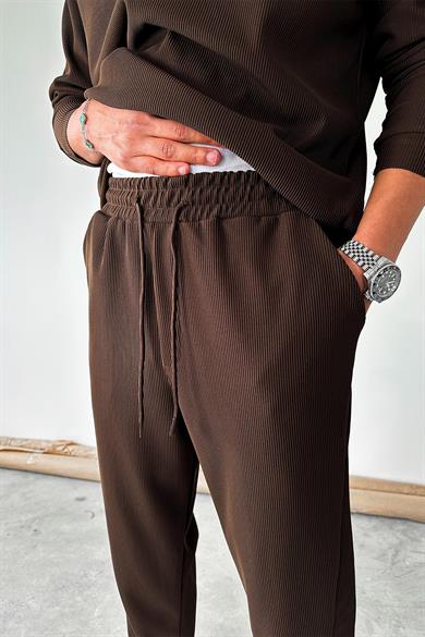 Kahverengi Fitilli Jogger Pantolon