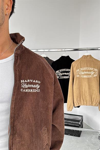 Kahverengi Fitilli Kadife Harvard University Mevsimlik Ceket