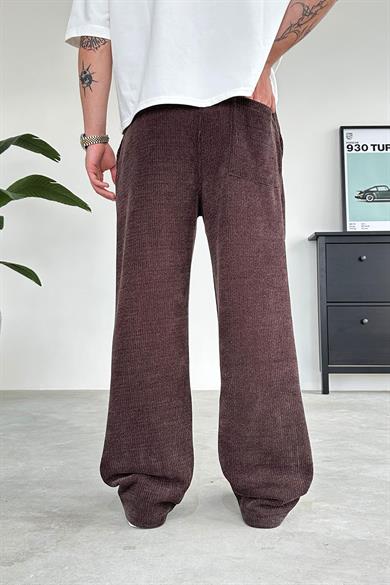 Kahverengi Fitilli Kadife Kumaş Baggy Pantolon