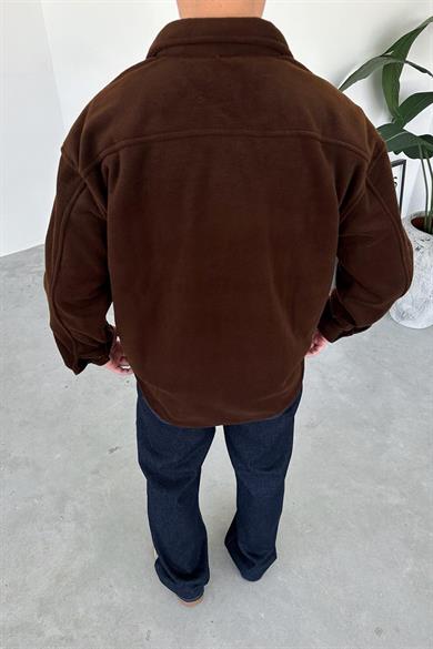 Kahverengi G Nakışlı Oversize Polar Gömlek
