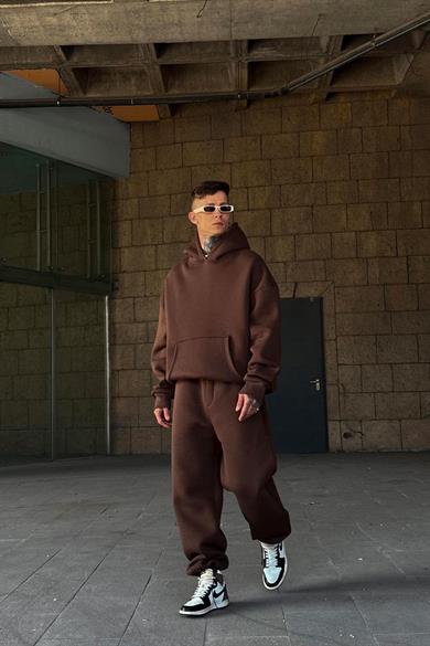 Kahverengi HAFKA PREMİUM 3 İplik Şardonlu Oversize Sweatshirt