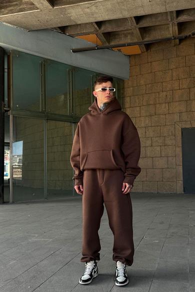 Kahverengi HAFKA PREMİUM 3 İplik Şardonlu Oversize Sweatshirt