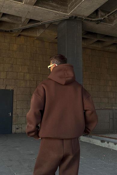 Kahverengi HAFKA PREMİUM 3 İplik Şardonlu Oversize Sweatshirt