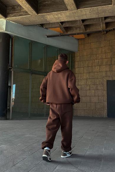 Kahverengi HAFKA PREMİUM 3 İplik Şardonlu Oversize Sweatshirt