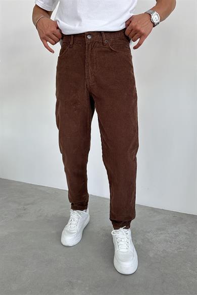 Kahverengi Kadife Fitilli Regular Pantolon