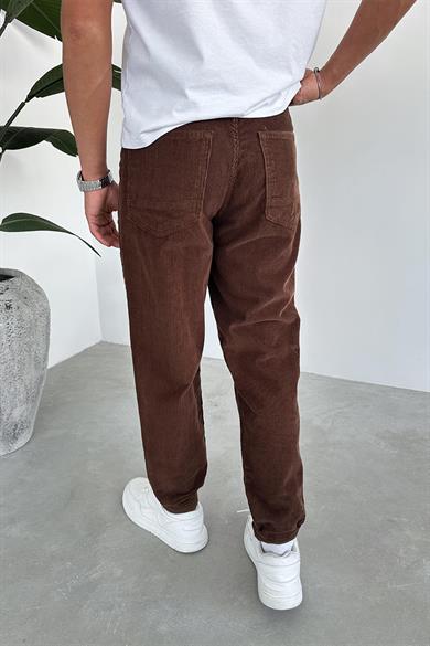 Kahverengi Kadife Fitilli Regular Pantolon
