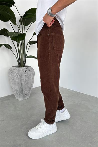 Kahverengi Kadife Fitilli Regular Pantolon