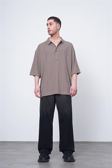 Kahverengi Kahverengi Dokuma Detay CH Oversize Polo Yaka