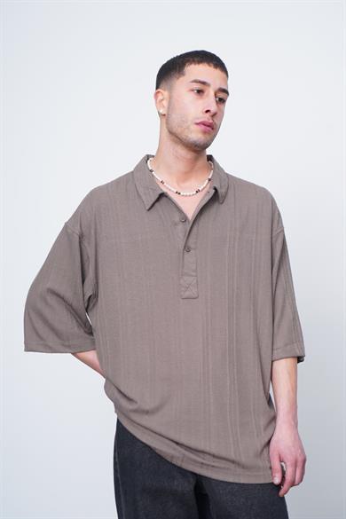 Kahverengi Kahverengi Dokuma Detay CH Oversize Polo Yaka