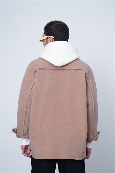 Kahverengi Kahverengi Ön Cep Detay GO Dokulu Kaşe Oversize Gömlek