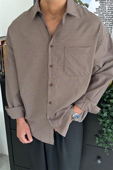 Kahverengi Kareli Old School Oversize Gömlek