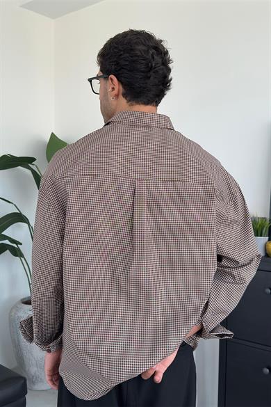 Kahverengi Kareli Old School Oversize Gömlek