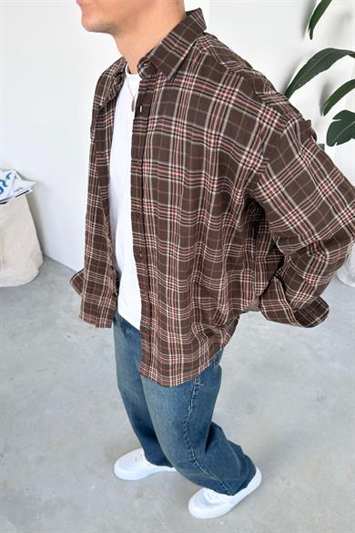 Kahverengi Kareli Oversize Oduncu Gömleği