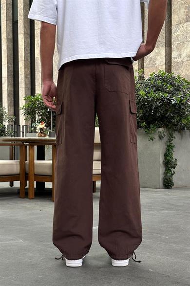 Kahverengi Kargo Cepli Bel İp Detaylı R2 DL Paçası Ayarlanabilir Baggy Pantolon