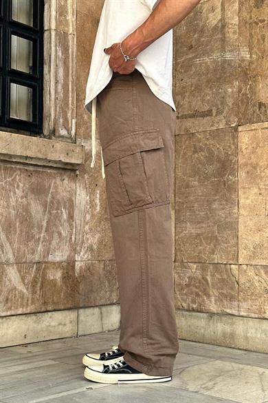 Kahverengi Kargo Cepli Tek Fermuarlı Beli İpli CH Baggy Pantolon