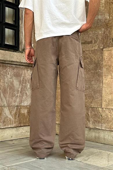 Kahverengi Kargo Cepli Tek Fermuarlı Beli İpli CH Baggy Pantolon