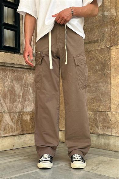 Kahverengi Kargo Cepli Tek Fermuarlı Beli İpli CH Baggy Pantolon