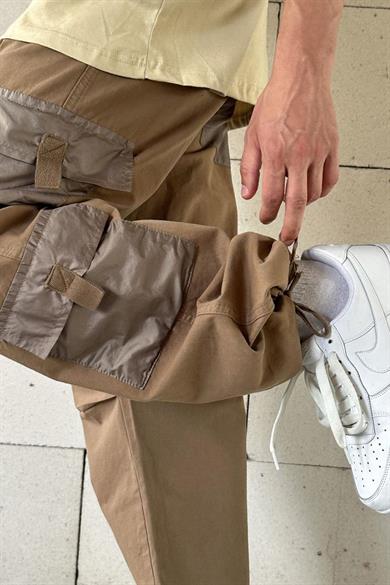 Kahverengi Kargo Diz Detay 3 Cepli Paça Ayarlanabilir Baggy Pantolon
