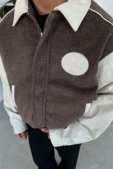 Kahverengi Kaşe Oversize Bomber Ceket