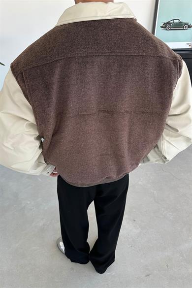 Kahverengi Kaşe Oversize Bomber Ceket