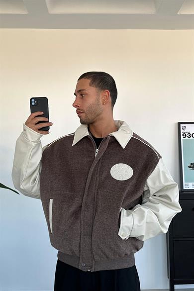 Kahverengi Kaşe Oversize Bomber Ceket