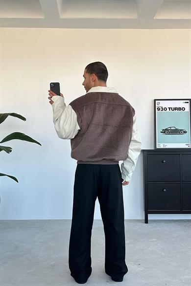 Kahverengi Kaşe Oversize Bomber Ceket