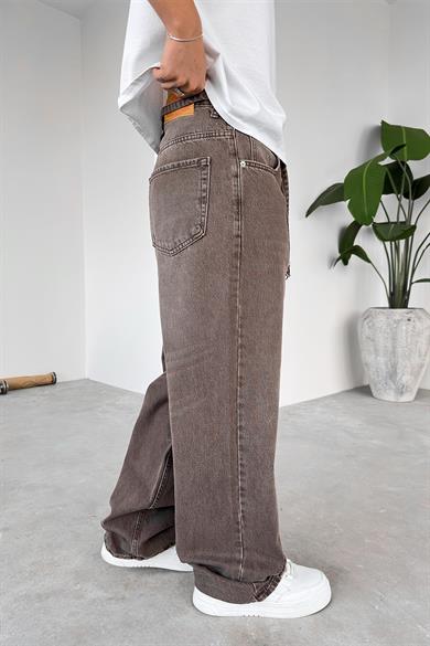 Kahverengi Kemerli Basic Ekstra Bol Baggy Pantolon
