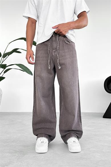 Kahverengi Kemerli Basic Ekstra Bol Baggy Pantolon