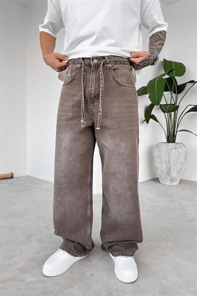 Kahverengi Kemerli Basic Ekstra Bol Baggy Pantolon