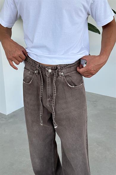 Kahverengi Kemerli Basic Ekstra Bol Baggy Pantolon