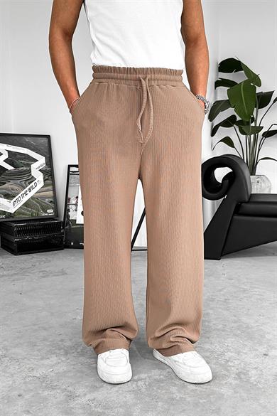 Kahverengi Likralı Fitilli Baggy Pantolon