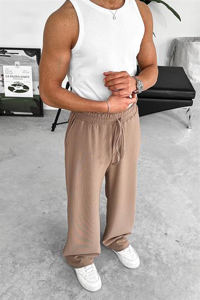 Kahverengi Likralı Fitilli Baggy Pantolon