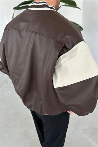 Kahverengi Limitless Oversize Bomber Deri Ceket