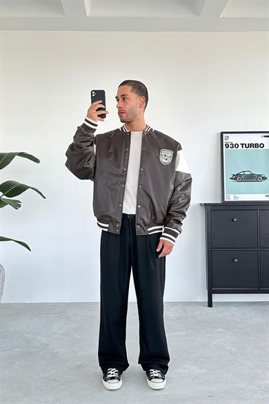 Kahverengi Limitless Oversize Bomber Deri Ceket