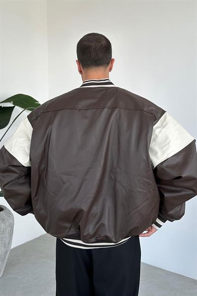 Kahverengi Limitless Oversize Bomber Deri Ceket