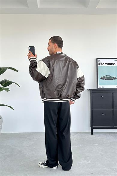 Kahverengi Limitless Oversize Bomber Deri Ceket
