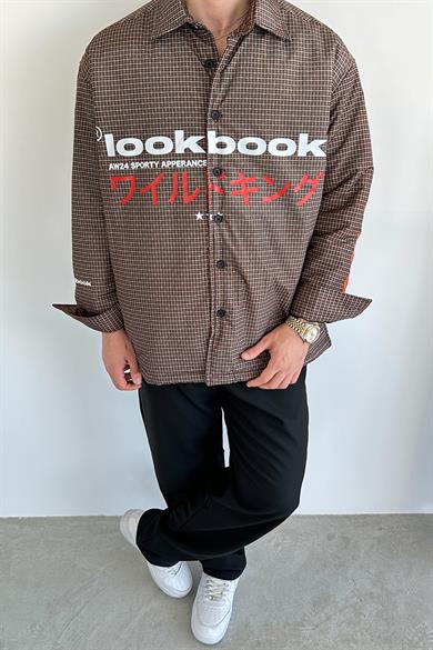 Kahverengi Lookbook Baskılı Şişme Mont