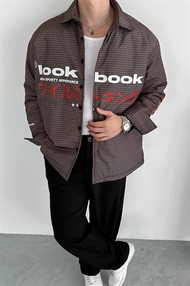 Kahverengi Lookbook Baskılı Şişme Mont