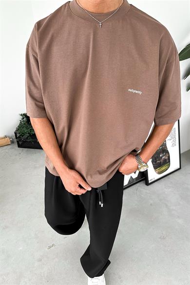 Kahverengi Minimalism OUTPLENTY PREMİUM Oversize Tişört
