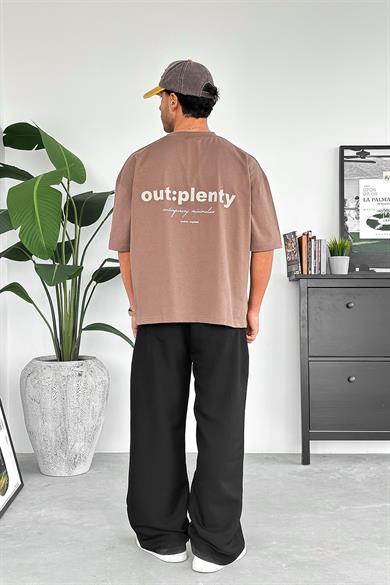 Kahverengi Minimalism OUTPLENTY PREMİUM Oversize Tişört